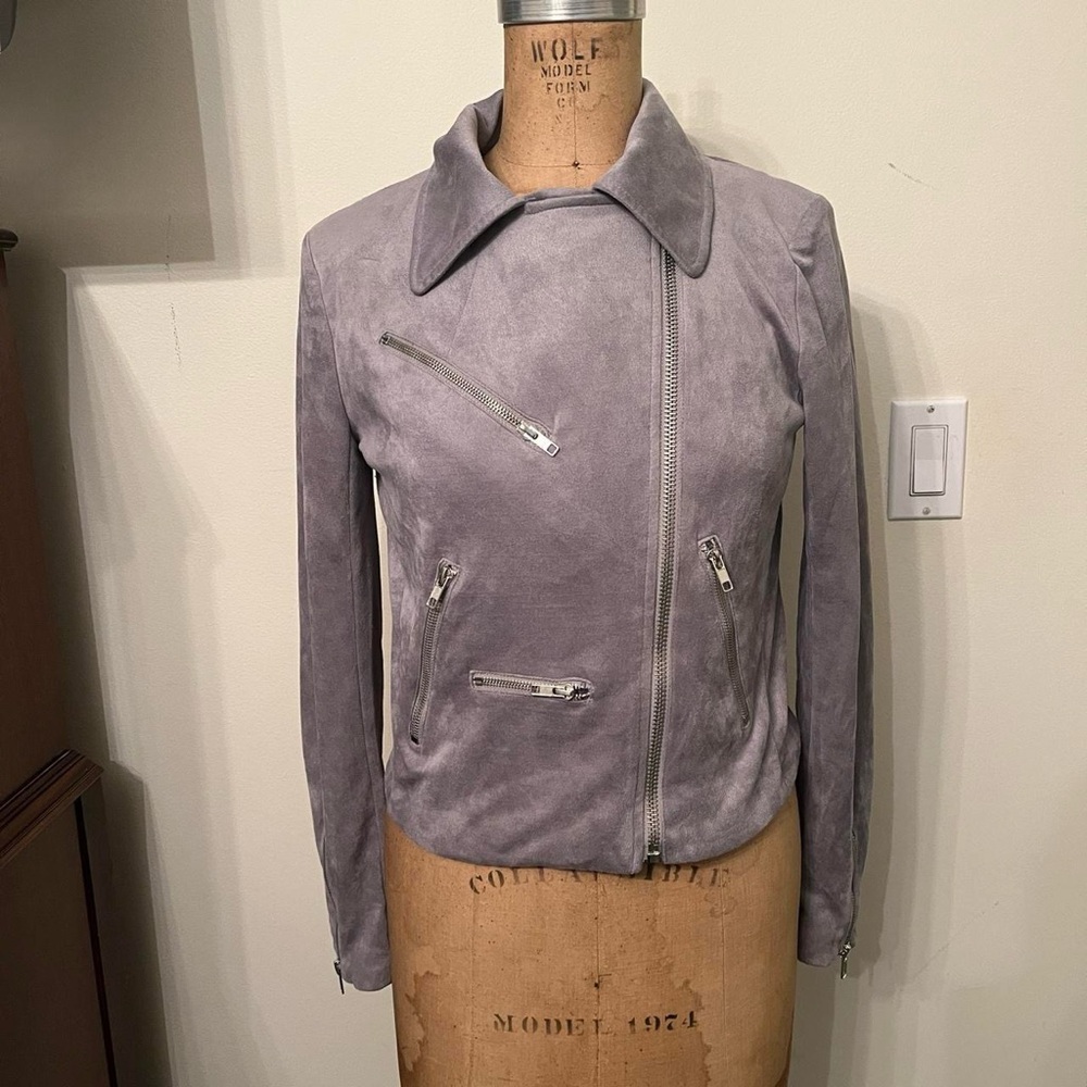 Olivaceous Faux Suede Grey Motorcycle Jacket